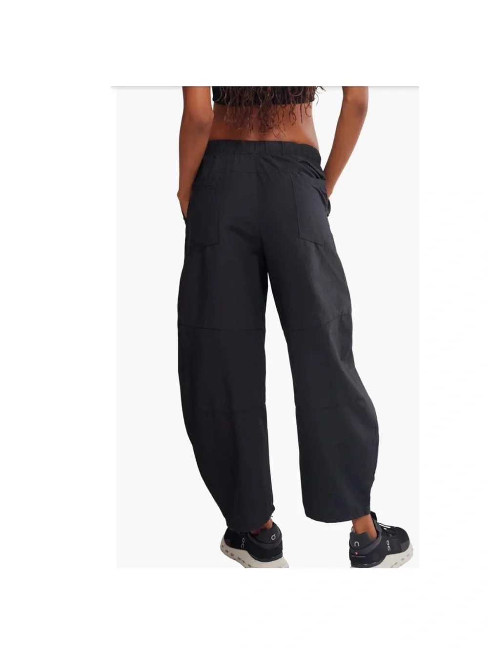 Free People FP Movement Game Day High Rise Barrel Leg Pants Black Parachute_3